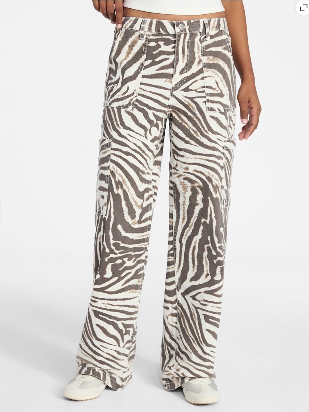 Wide-Leg Zebra Print Pants in Taupe & White
